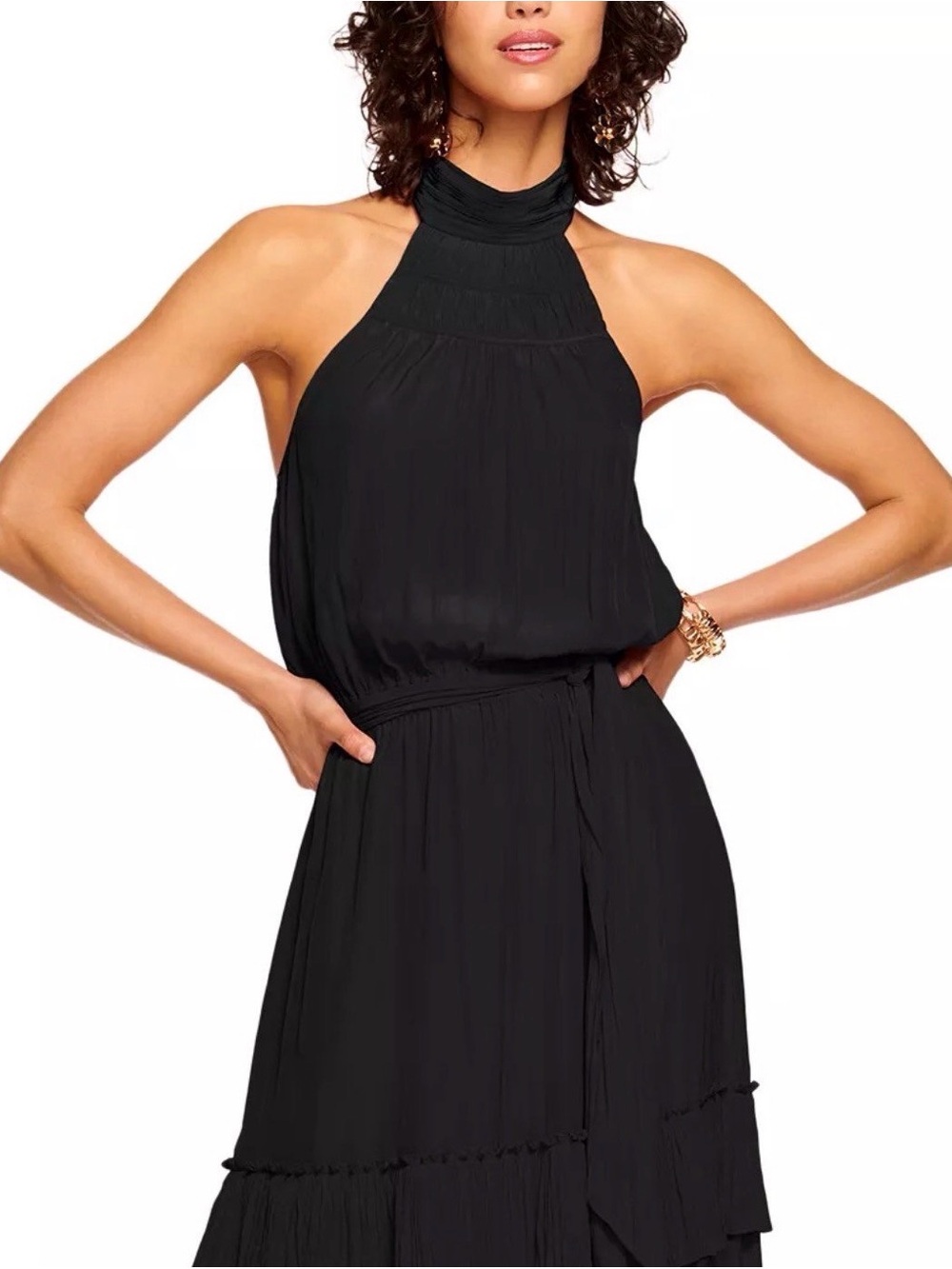 Ramy Brook Genevieve halter neck tiered dress xxsmall black